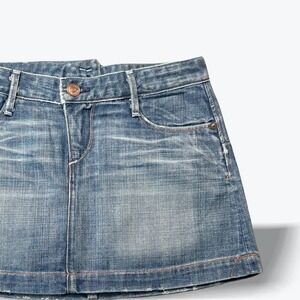 Y2K Hand Sanded Denim Micro Mini Skirt Low Rise 27 Inch Waist USA Made Fader .05